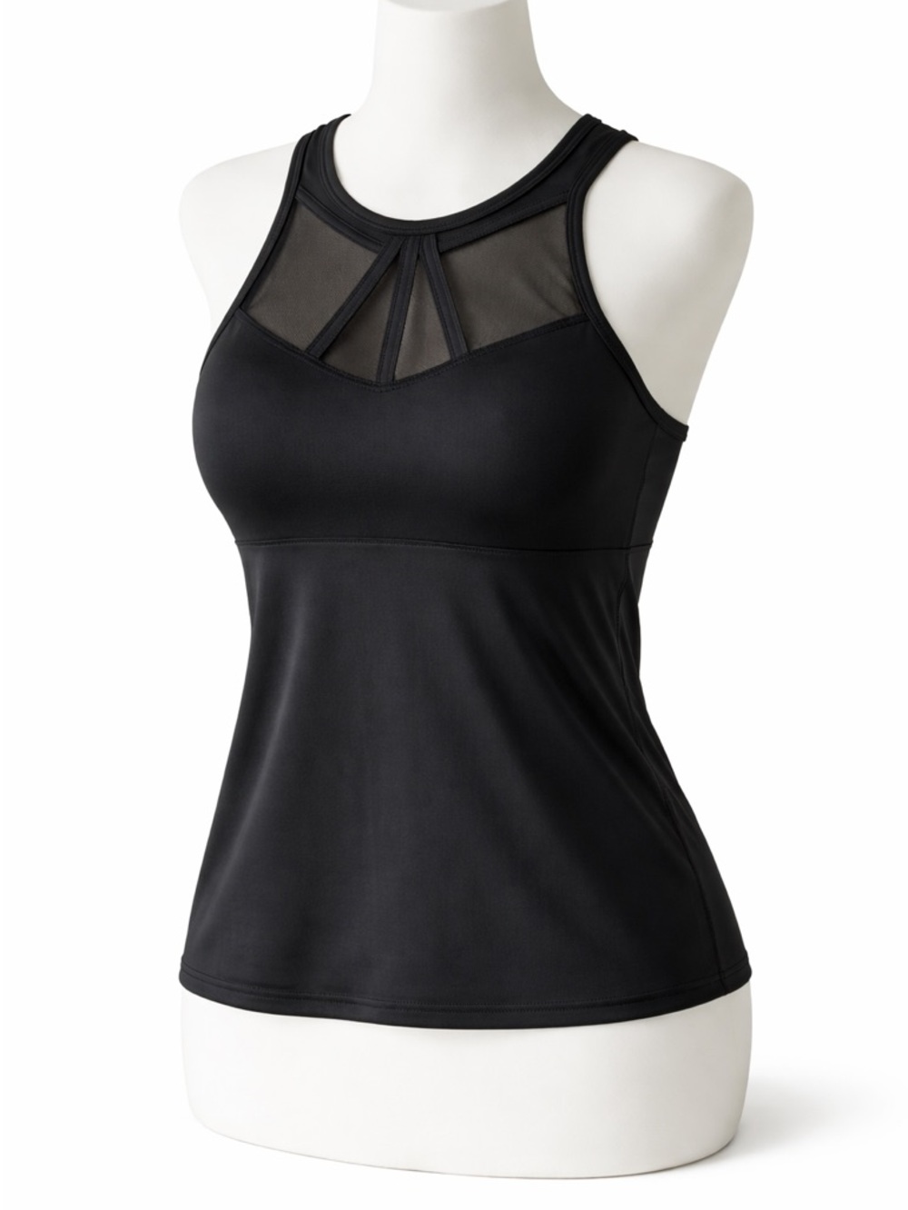 women’s black mesh sports bra tank strappy back built in cups xs workout gym